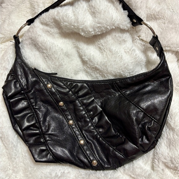 Unbranded Handbags - Y2K Chic Black Faux Leather Shoulder Bag with Stud Accents